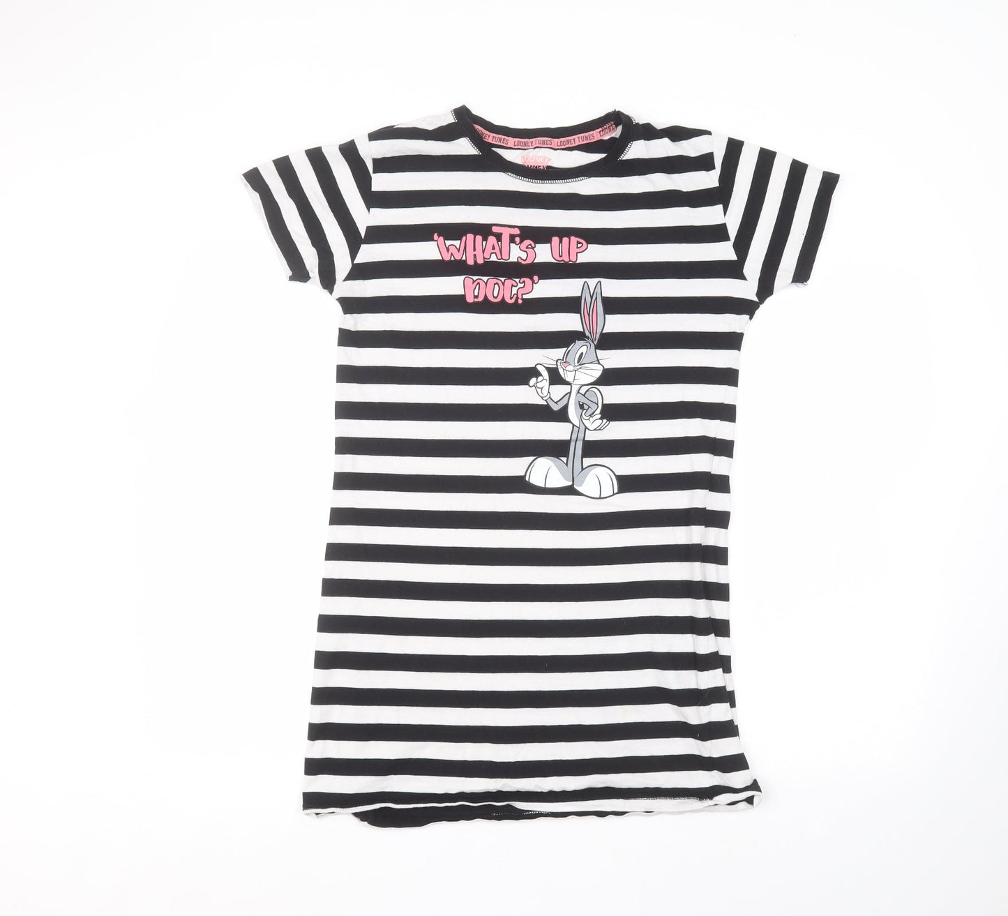 Primark Womens White Striped  T-Shirt Dress  Size 4  - Loony Tunes