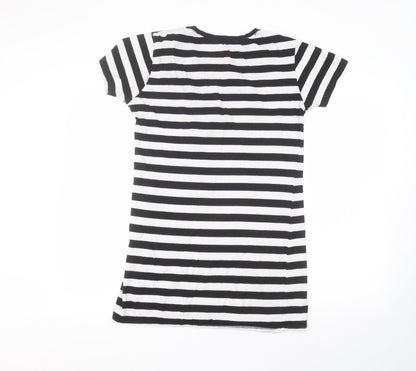 Primark Womens White Striped  T-Shirt Dress  Size 4  - Loony Tunes