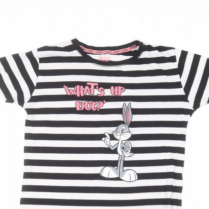 Primark Womens White Striped  T-Shirt Dress  Size 4  - Loony Tunes