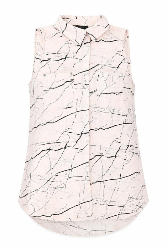 Front view of Atmosphere women’s ivory geometric basic button-up, size UK 10, - abstract black print