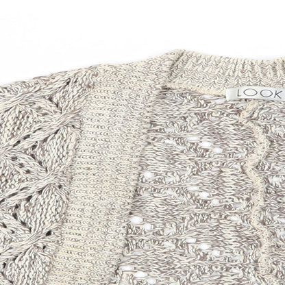 Look Womens Beige Argyle/Diamond  Shrug Jumper Size 14  - Open knit
