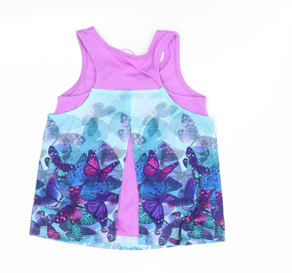Monsoon Girls Purple Animal Print  Basic Tank Size 5-6 Years  - Butterfly Print - Layered Aqua & Purple Lower Back Vented
