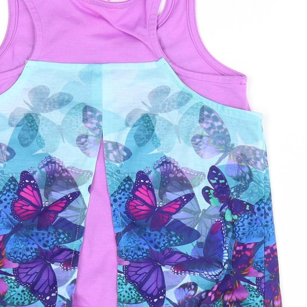 Monsoon Girls Purple Animal Print  Basic Tank Size 5-6 Years  - Butterfly Print - Layered Aqua & Purple Lower Back Vented