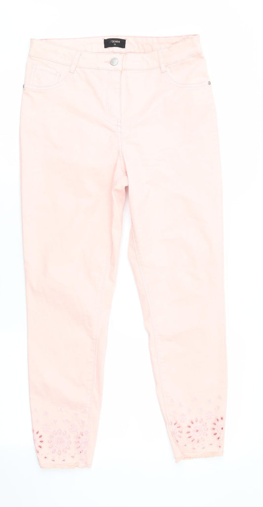 Denim Womens Pink  Canvas Trousers  Size 12 L26 in - Peach in Colour Freyed & Embroidered Hems Soft Feel