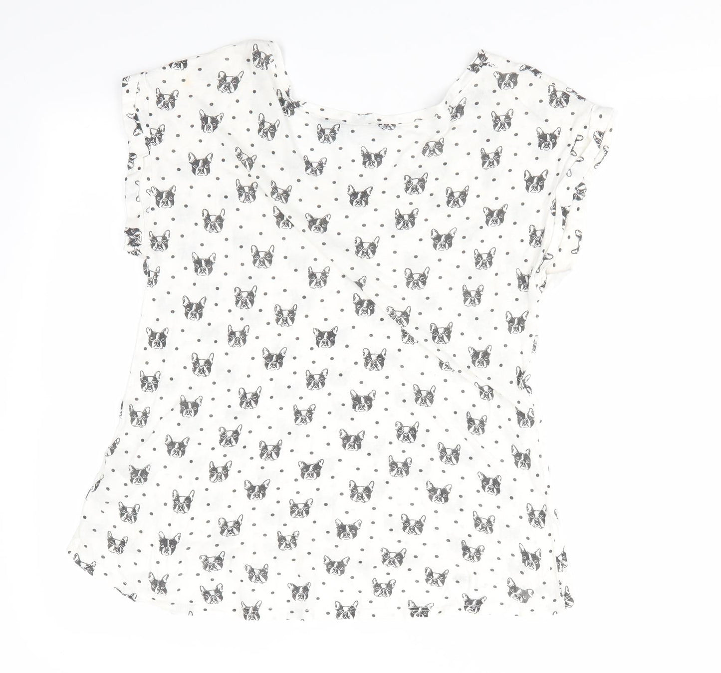 New Look Womens Ivory Animal Print   Pyjama Top Size 12  - Dog's face print