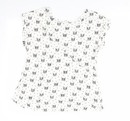 New Look Womens Ivory Animal Print   Pyjama Top Size 12  - Dog's face print