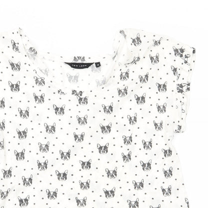 New Look Womens Ivory Animal Print   Pyjama Top Size 12  - Dog's face print