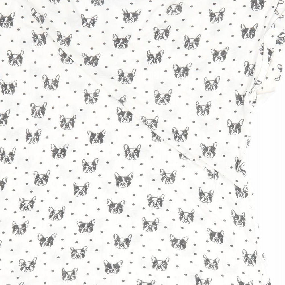 New Look Womens Ivory Animal Print   Pyjama Top Size 12  - Dog's face print