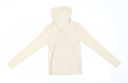 Cherry Koko Womens Beige Striped  Henley Jumper Size M  - High Heck Henley Skinny Ribbed Style