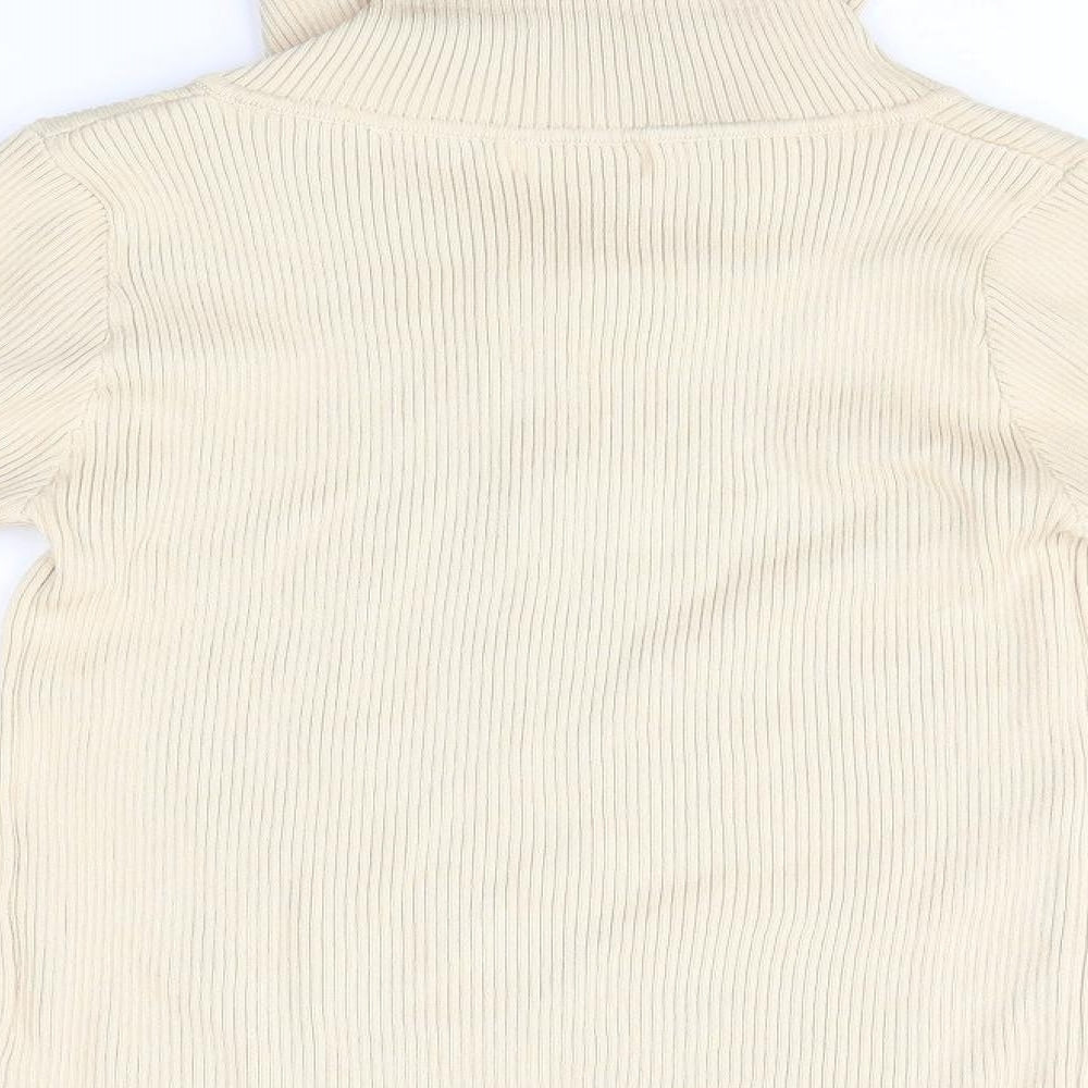 Cherry Koko Womens Beige Striped  Henley Jumper Size M  - High Heck Henley Skinny Ribbed Style