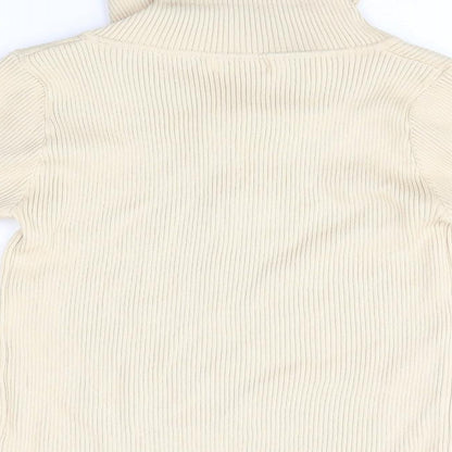 Cherry Koko Womens Beige Striped  Henley Jumper Size M  - High Heck Henley Skinny Ribbed Style