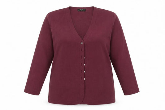 Front view of Legacy women’s purple basic button-up, size UK 16