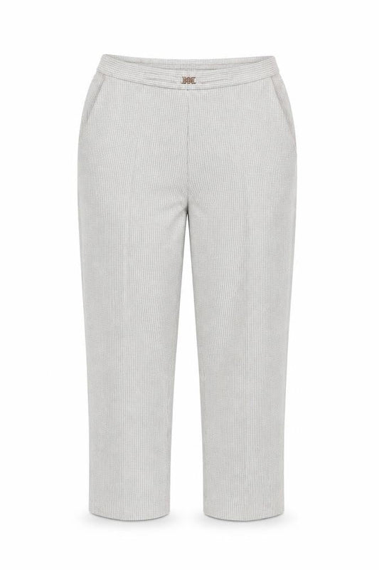 Front view of Marks & Spencer women’s multicoloured houndstooth trousers, size UK 14, 24-inch leg