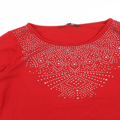 Womens UK Size 14 LOVE TEES Red Basic T-Shirt