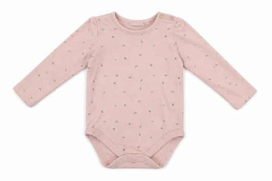 Front view of Disney Baby Baby Pink Floral Romper One-Piece, size 12-18, Months