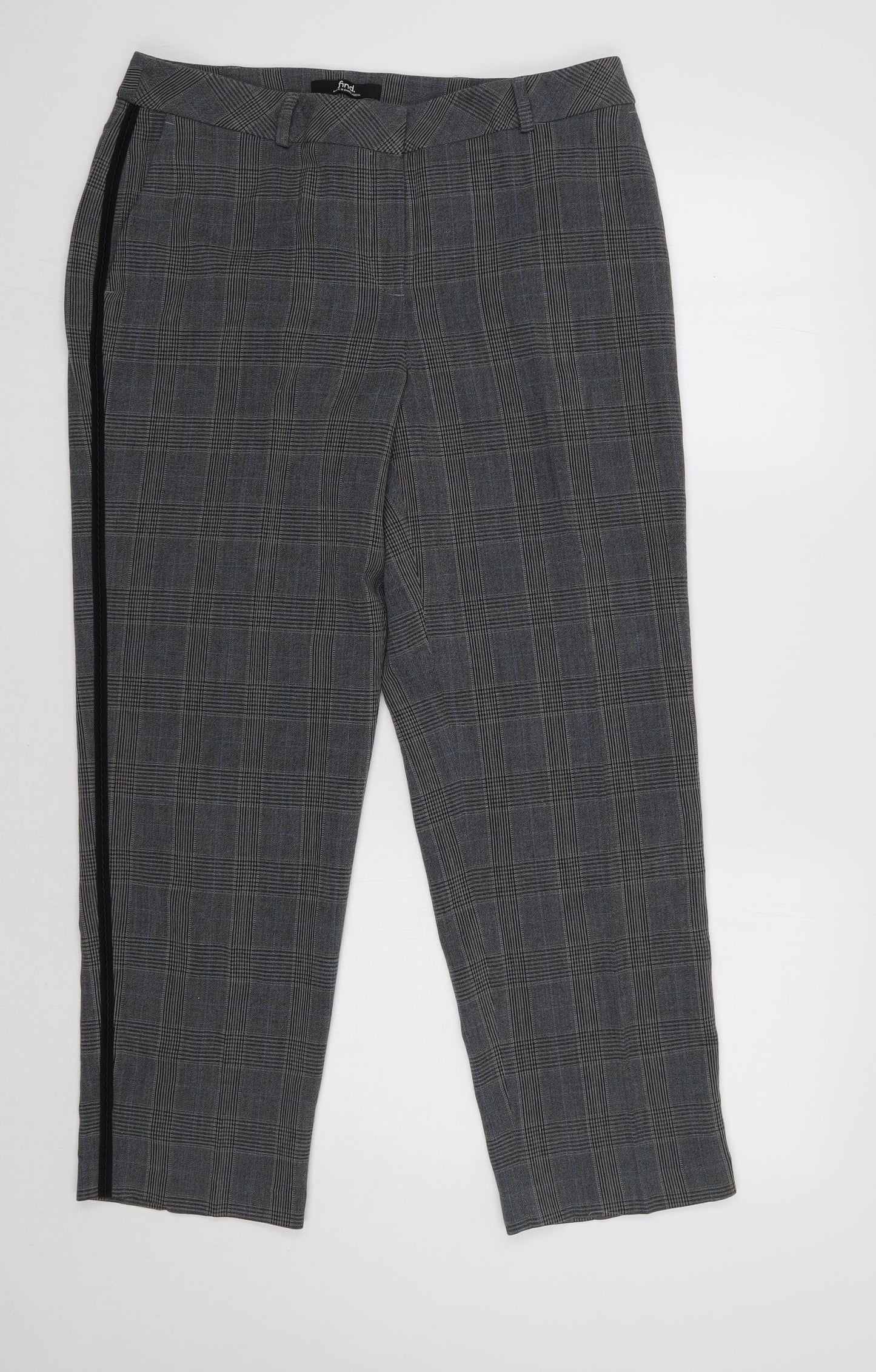 Find Womens Grey Check  Trousers  Size L L28 in