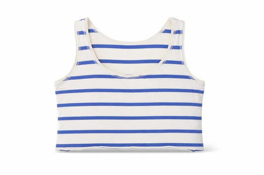 Front view of New Look women’s multicoloured striped cropped tank, size UK 6