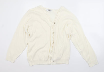 MERRY GOLD LONDON Womens White Argyle/Diamond  Cardigan Jumper Size L