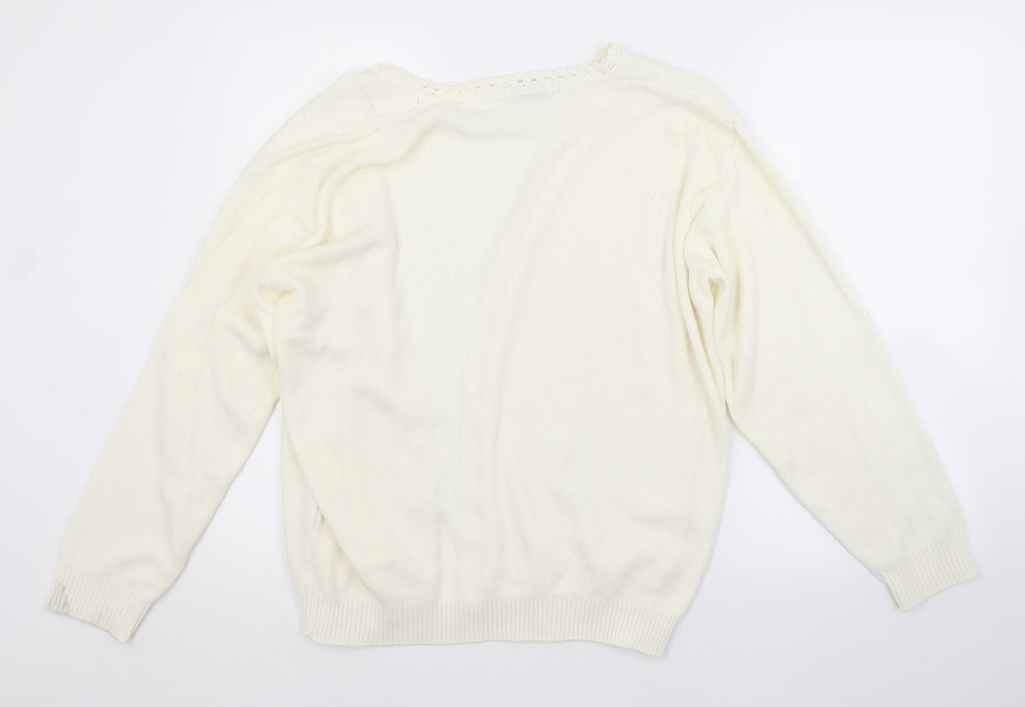 MERRY GOLD LONDON Womens White Argyle/Diamond  Cardigan Jumper Size L