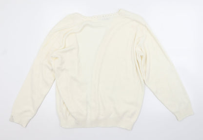 MERRY GOLD LONDON Womens White Argyle/Diamond  Cardigan Jumper Size L