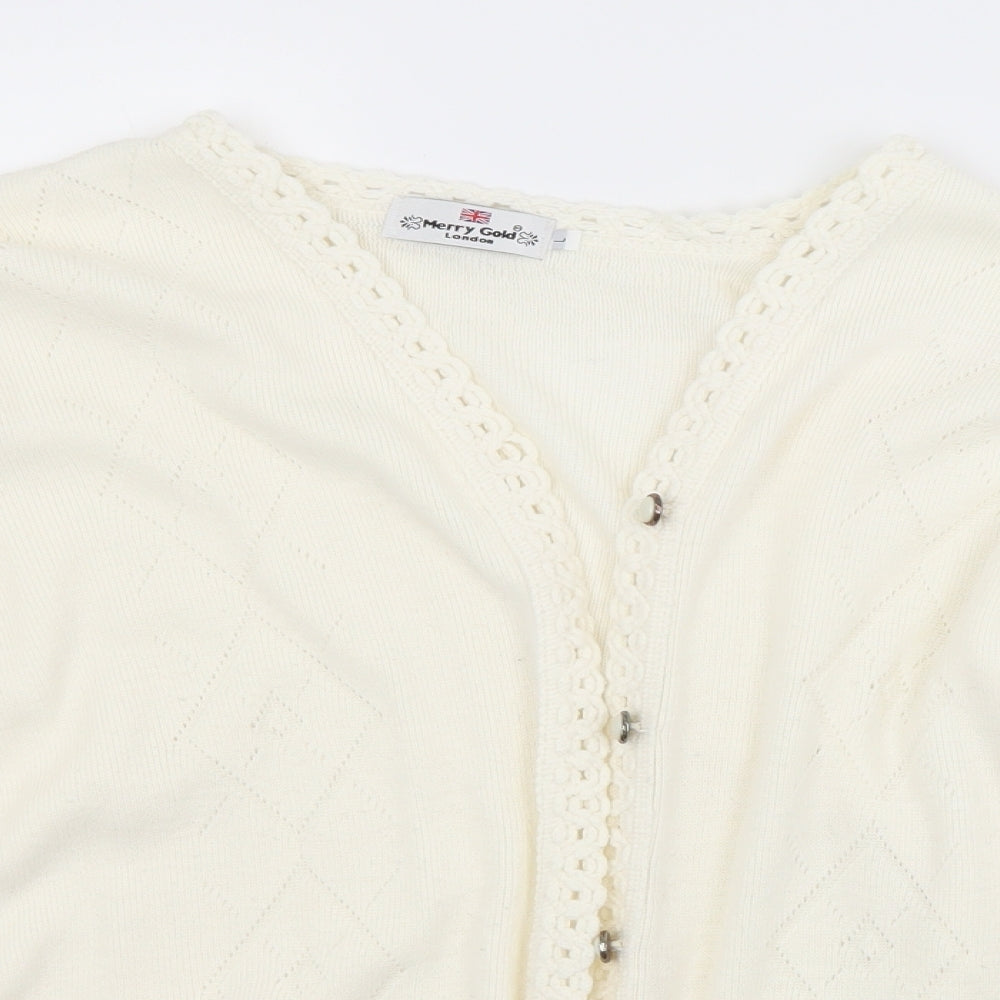 MERRY GOLD LONDON Womens White Argyle/Diamond  Cardigan Jumper Size L