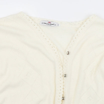 MERRY GOLD LONDON Womens White Argyle/Diamond  Cardigan Jumper Size L
