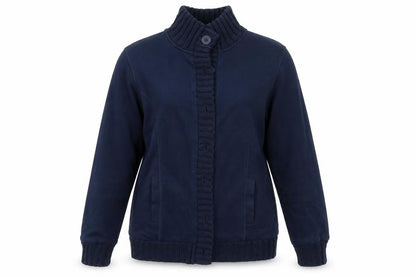 Front view of Damart women’s blue cardigan jumper, size UK 14