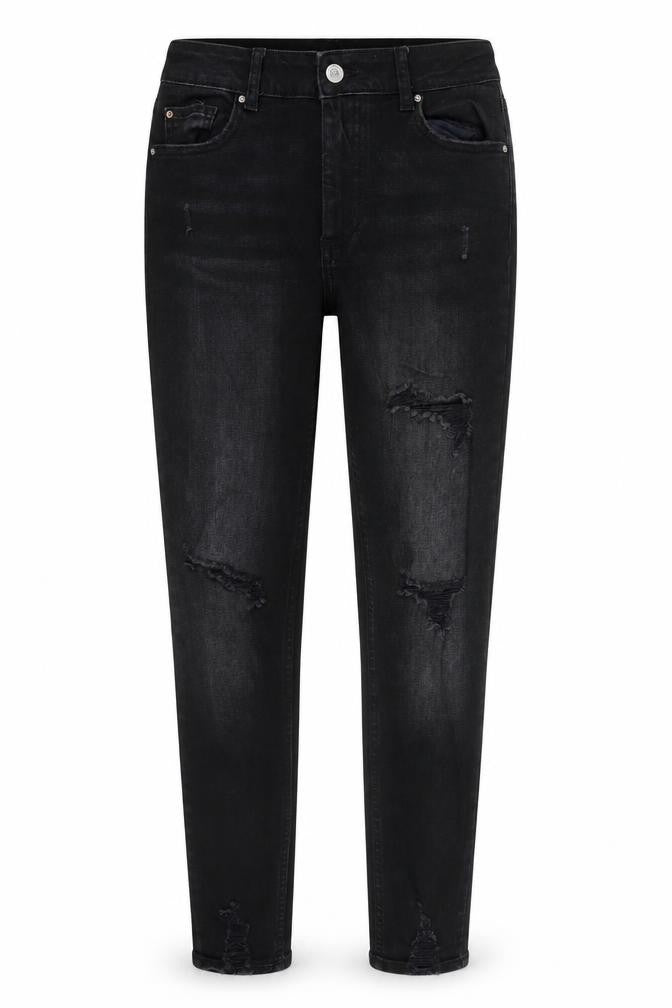 Front view of Denim & Co. women’s black straight jeans, size UK 12, 26-inch leg