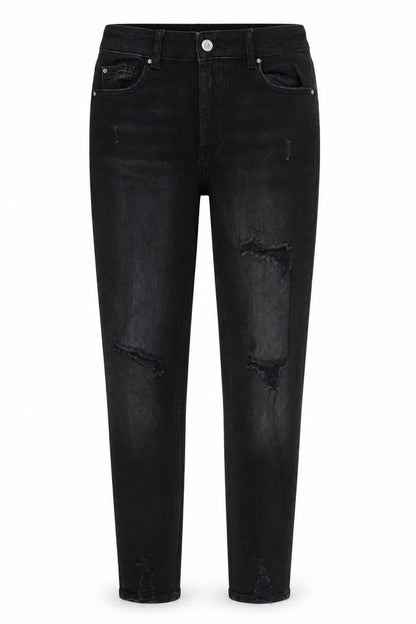 Front view of Denim & Co. women’s black straight jeans, size UK 12, 26-inch leg