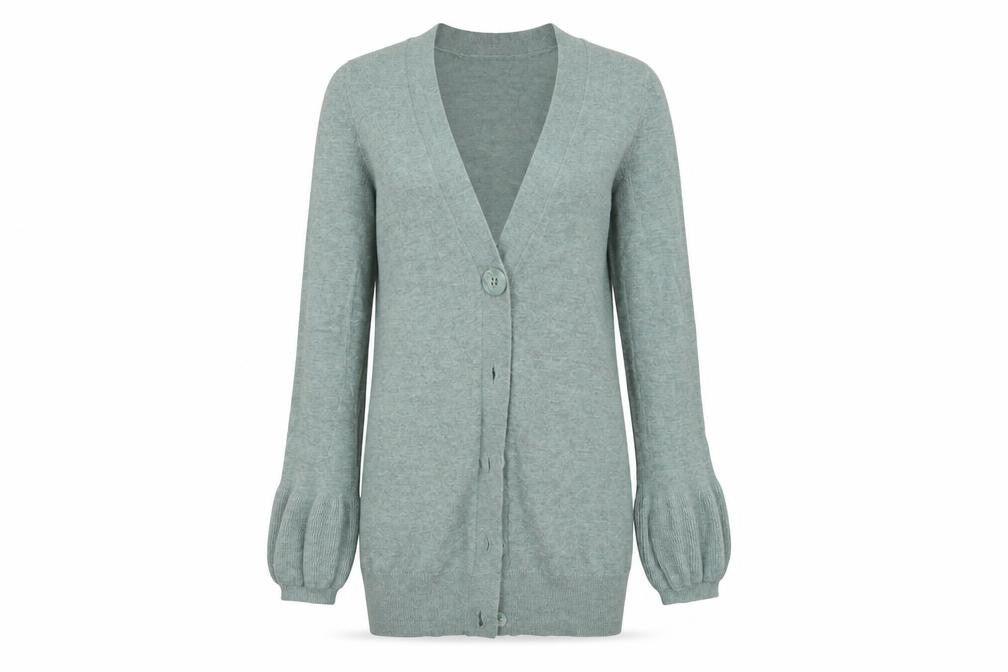 Front view of Topshop women’s grey cardigan jumper, size UK 8