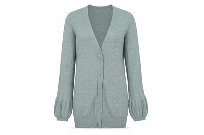Front view of Topshop women’s grey cardigan jumper, size UK 8