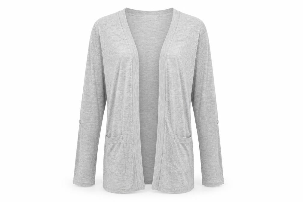 Front view of Papaya women’s grey cardigan jumper, size UK 12