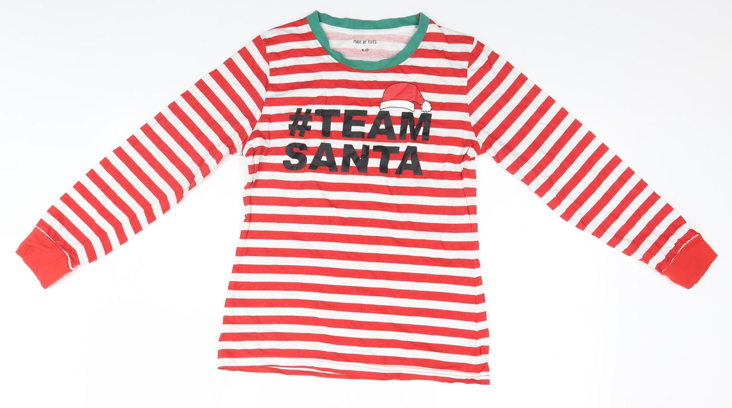 Made By Elves Womens Red Striped  Basic T-Shirt Size 8  - Christmas, #TeamSanta