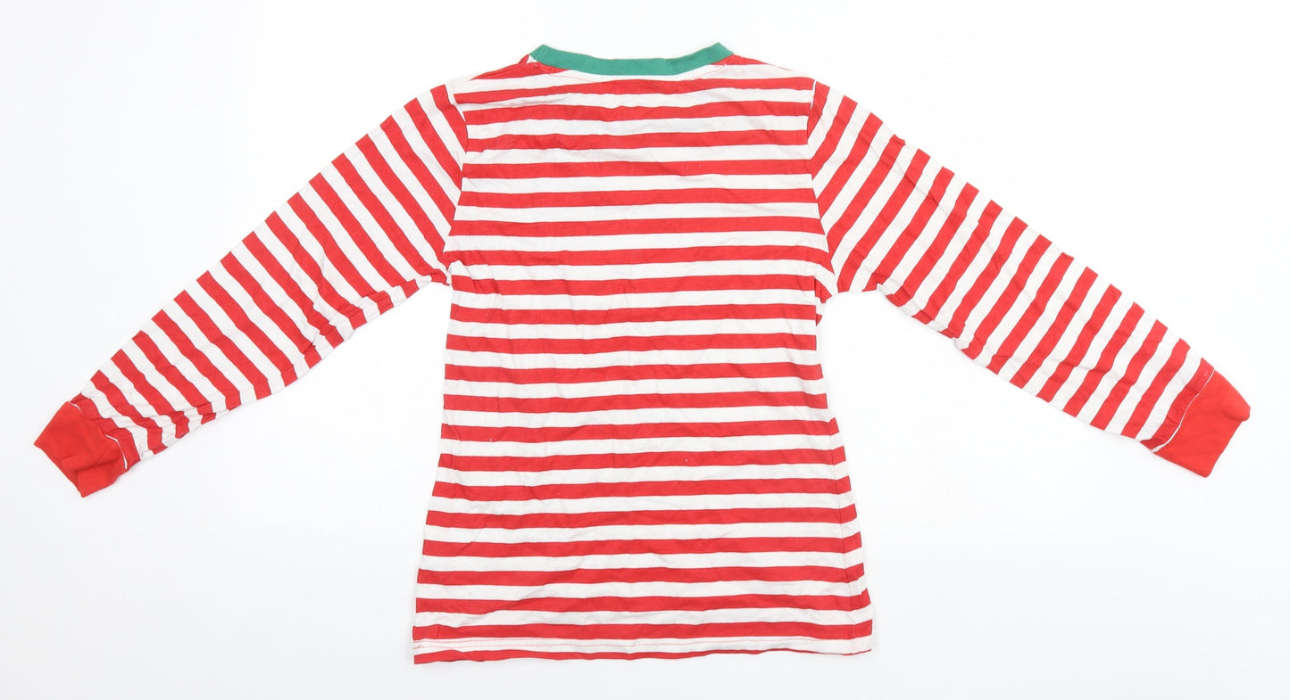 Made By Elves Womens Red Striped  Basic T-Shirt Size 8  - Christmas, #TeamSanta