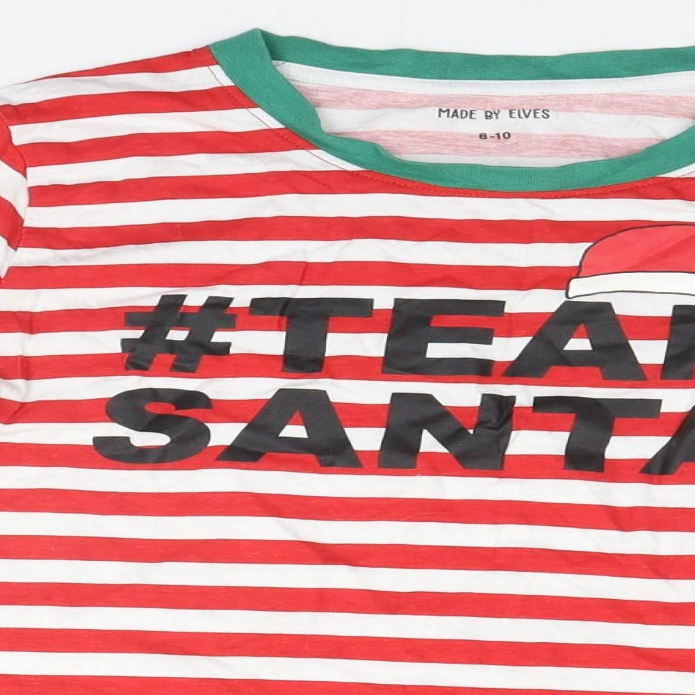 Made By Elves Womens Red Striped  Basic T-Shirt Size 8  - Christmas, #TeamSanta