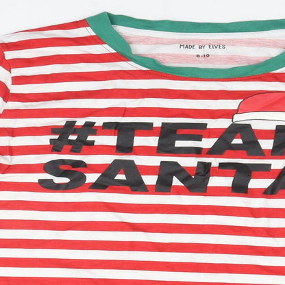 Made By Elves Womens Red Striped  Basic T-Shirt Size 8  - Christmas, #TeamSanta