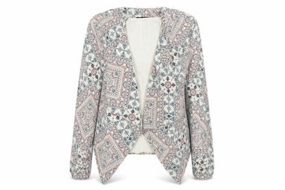 Front view of New Look women’s beige paisley jacket, size UK 8