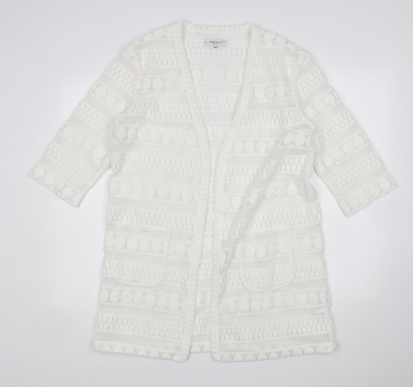 Andrew Yu Womens White   Cardigan Jumper Size M