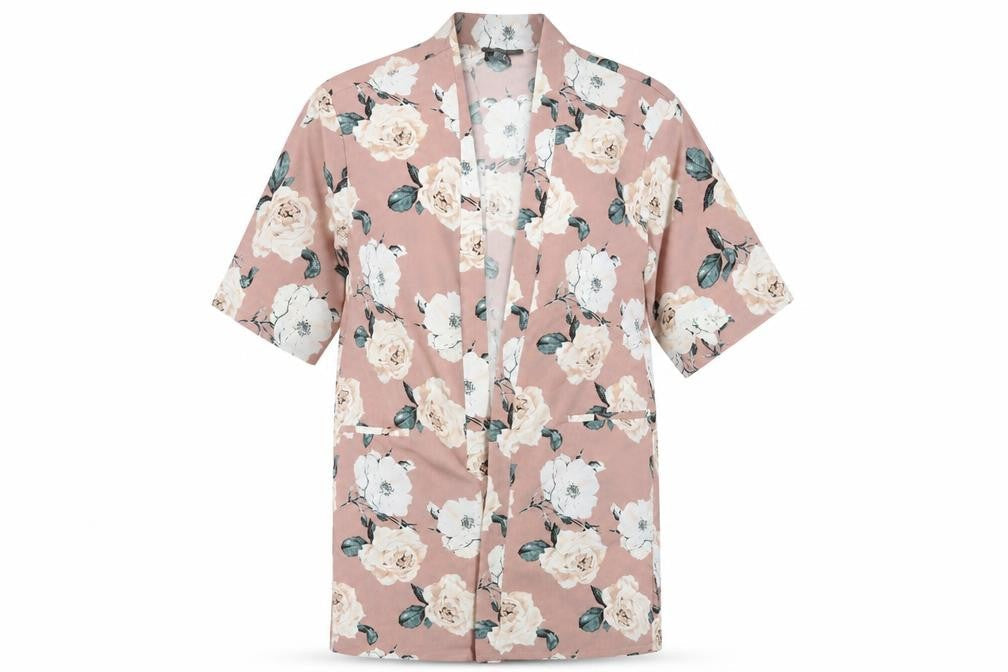 Front view of Atmosphere women’s pink floral wrap dress, size UK 12