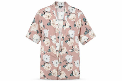 Front view of Atmosphere women’s pink floral wrap dress, size UK 12