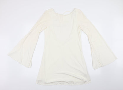 Zara Womens White   Fit & Flare    - Trumpet Sleeves Low back Neck Tie