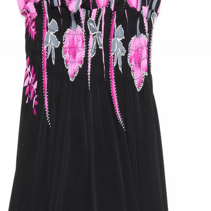 Preworn Womens Black Floral  Maxi    - Pink & Grey Flowers V Back