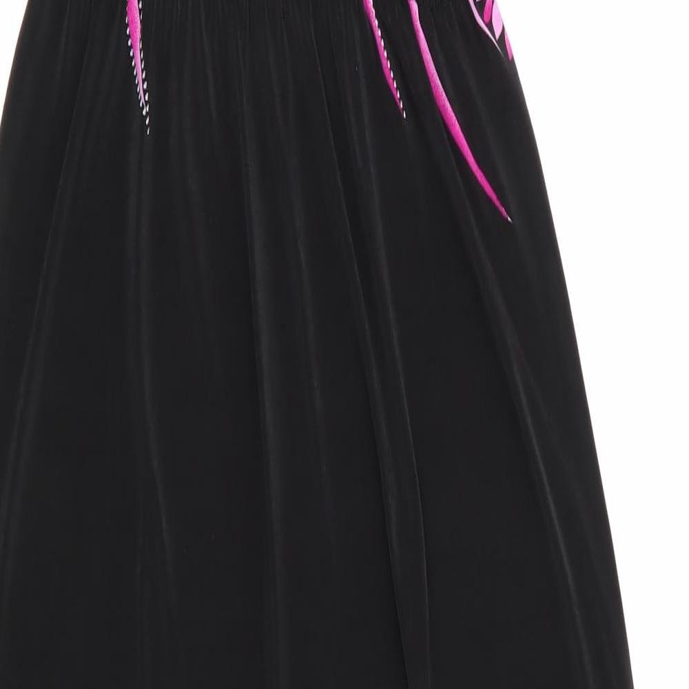Preworn Womens Black Floral  Maxi    - Pink & Grey Flowers V Back