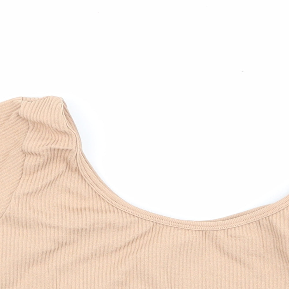 Womens UK Size 10 Zara Beige Basic T-Shirt