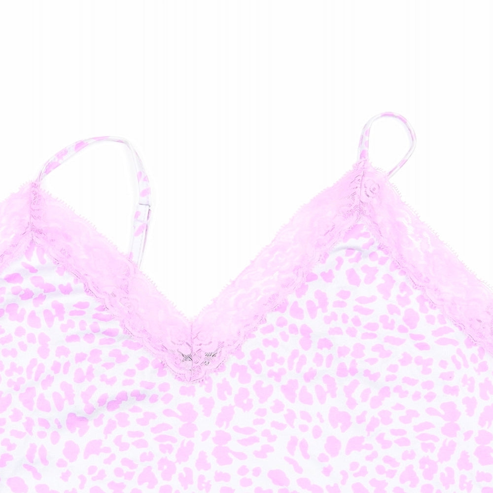 SheIn Womens Pink Animal Print  Cami Pyjama Top Size 10  - Lace Trim