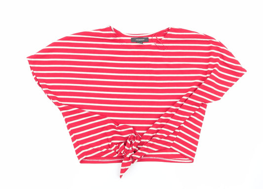 Primark Womens Red Striped  Basic Blouse Size 6  - Batwing Sleeve & Tie Front Detail