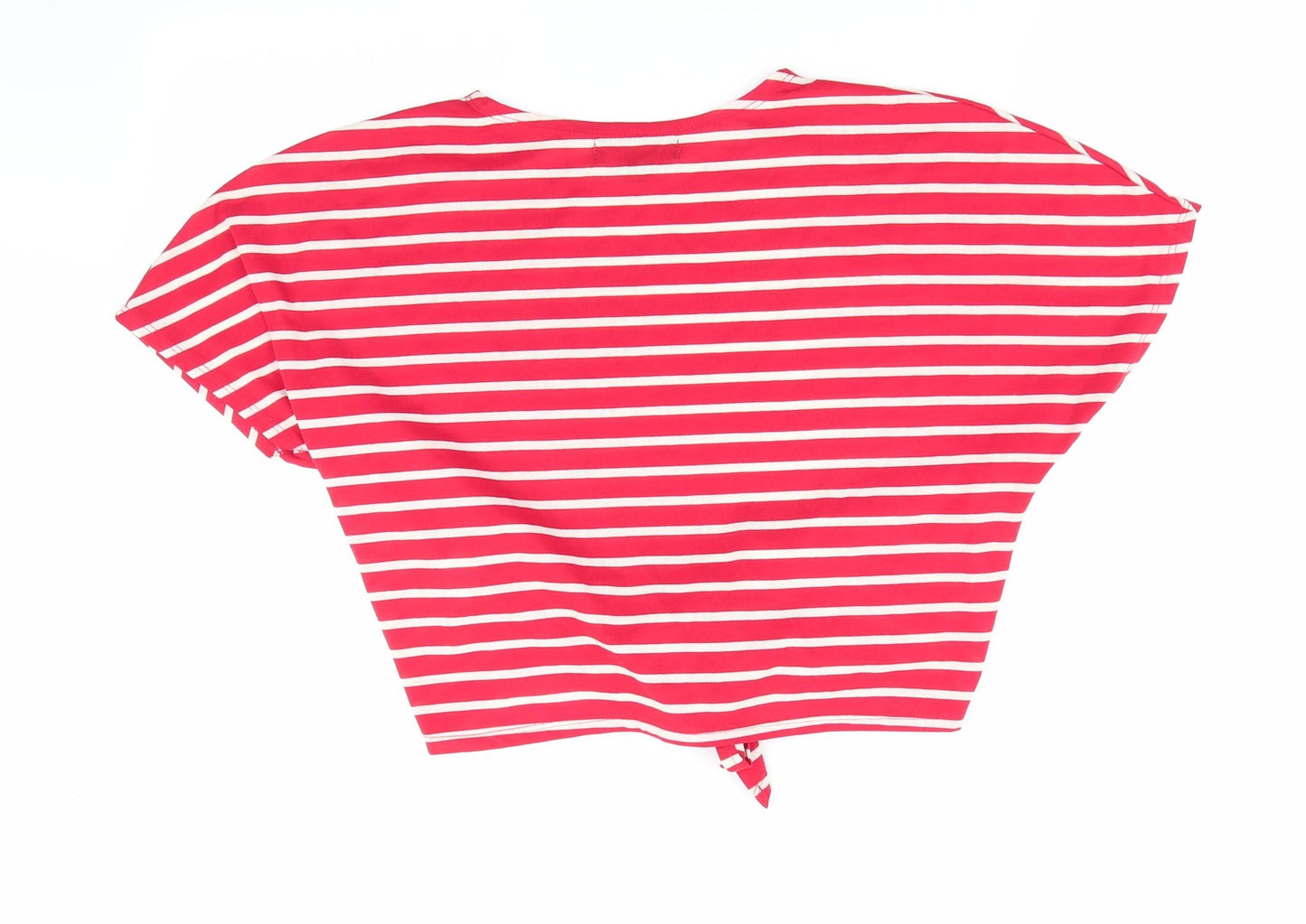 Primark Womens Red Striped  Basic Blouse Size 6  - Batwing Sleeve & Tie Front Detail