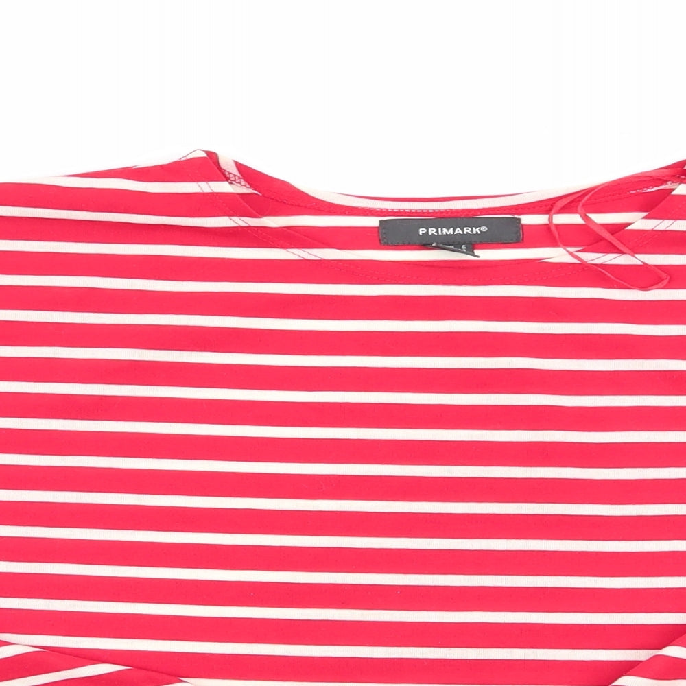 Primark Womens Red Striped  Basic Blouse Size 6  - Batwing Sleeve & Tie Front Detail