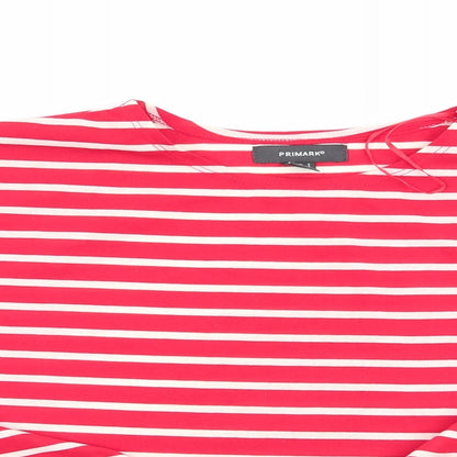 Primark Womens Red Striped  Basic Blouse Size 6  - Batwing Sleeve & Tie Front Detail