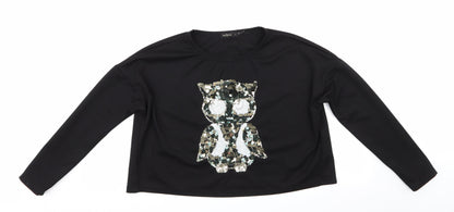 My Heart Womens Black Animal Print  Pullover Sweatshirt Size L  - Sequinned Owl